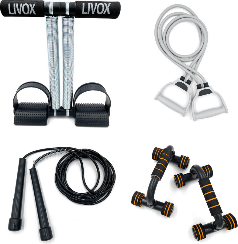 LIVOX Tummy Trimmer, Ab Roller, Pushup Bar, Toning Tube, Skipping Rope And R Hand Grip Ab Exerciser(Multicolor)