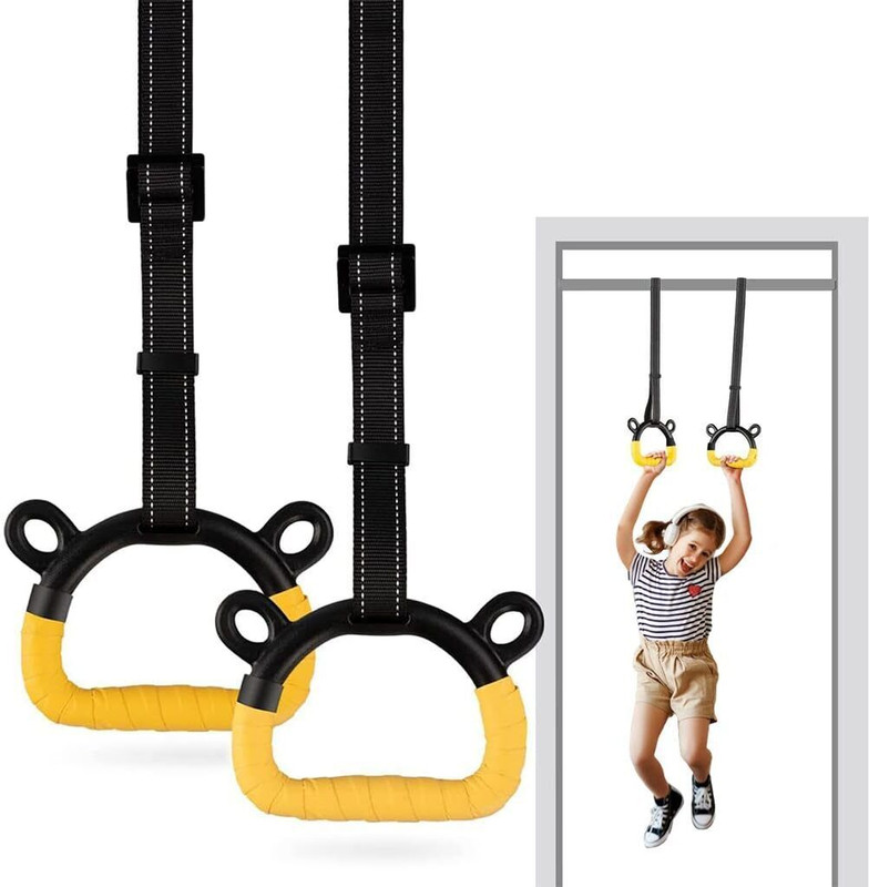 Qpets Kids Gymnastic Rings Safe 400Kg Loading Adjustable 200cm for Home Fitness Ab Exerciser(Black)