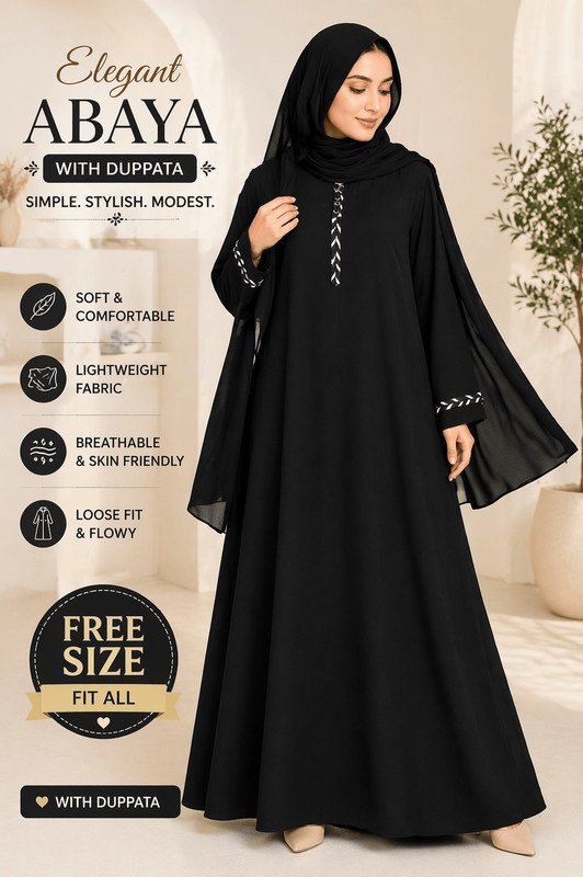 SA Traders Crepe Solid Abaya(Black)
