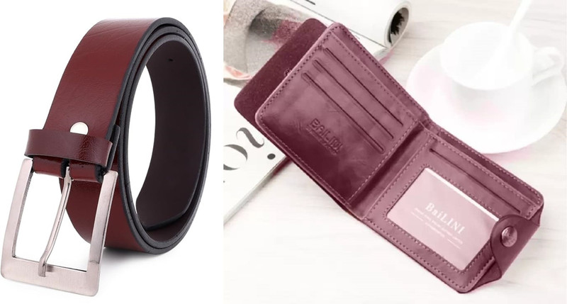 ZEVORA Wallet & Belt Combo(Brown)