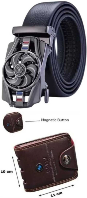 ShopGlobal Card Holder & Belt Combo(Silver, Brown)