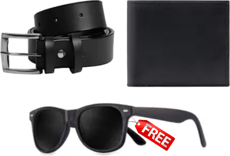 Kastner Sunglass, Wallet & Belt Combo(Black)