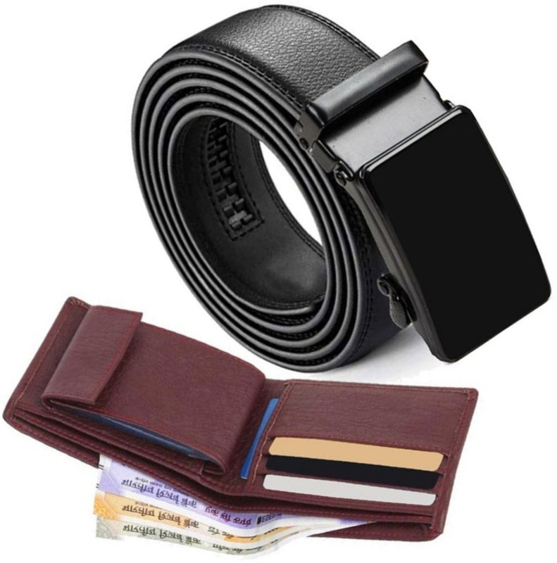 Trend Wallet & Belt Combo(Brown, Silver, Tan)