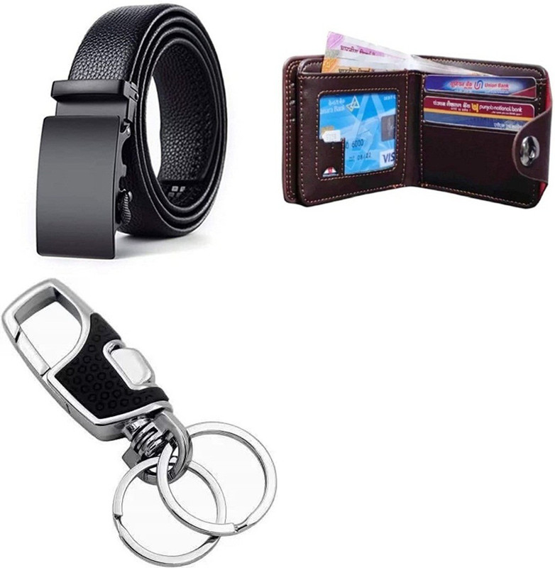 DARITO Wallet & Belt Combo(Silver, Black, Brown)