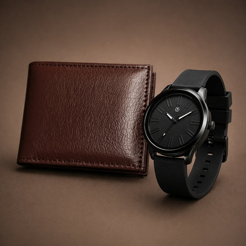 PIRASO Watch & Wallet Combo(Black, Brown)