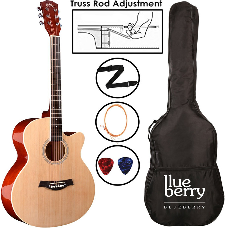 BLUEBERRY B-40L-Natural, 40" Acoustic Guitar Spruce Ebony Right Hand Orientation(Brown)