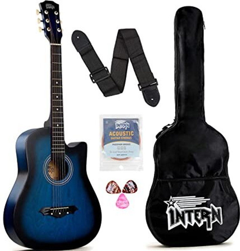 intern INT-38C-BL Acoustic Guitar Linden Wood Rosewood Right Hand Orientation(Blue) - 76% off at DetectaDeal