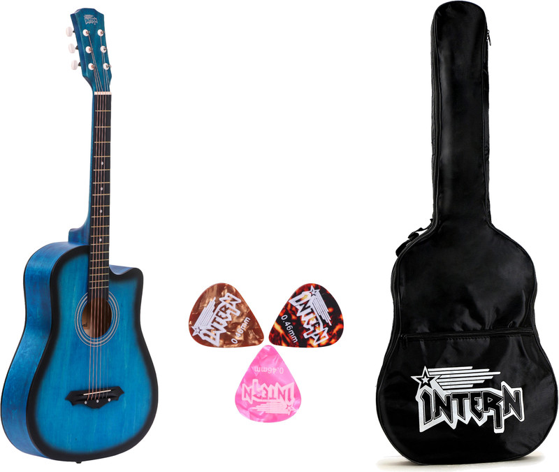 intern INT-38C-BL Acoustic Guitar Linden Wood Rosewood Right Hand Orientation(Blue)