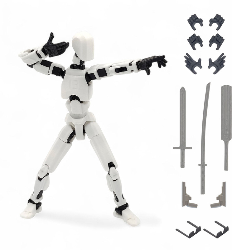 qwik3D Dummy 13 Action Figure Robot | Fully Articulated | 3D Printed (5.5inches)(Black)