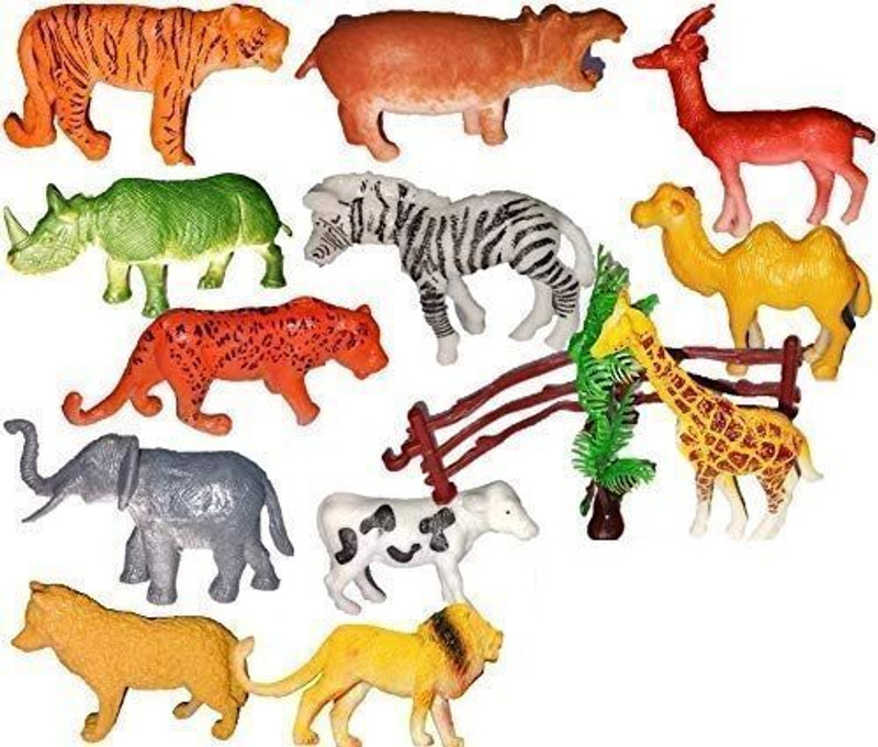 ZESTHOME 12PC Jungle Animal Toy Set - Mid Size Multi-Color Figures for Safe Kids Play(Multicolor)