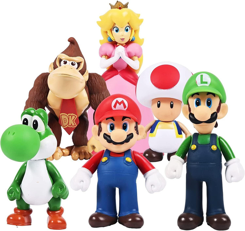 RVM Toys Set of 6 Super Mario Brothers Luigi Action Figure 14-11 cm Collectible Table Toy(Multicolor)