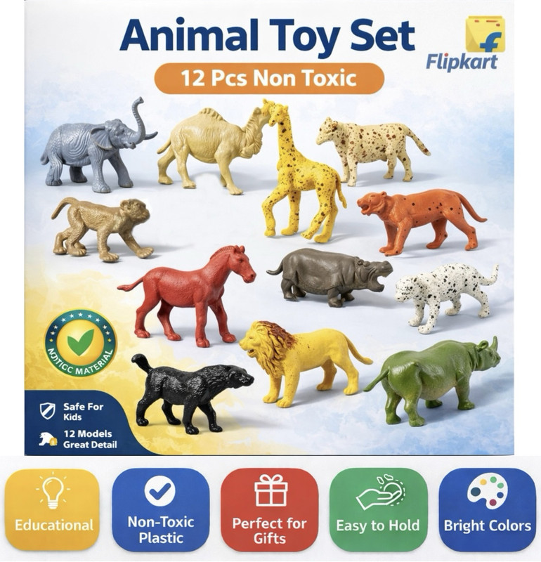 MADHAV IMPEX Wild Animal Set Of 12 PC Multi(Multicolor)