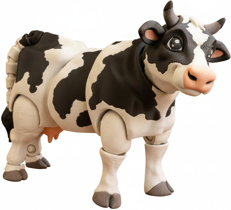 PST Articulated Dairy Cow Toy, 3D Printed Farm Animal Figure, Flexible Cow Desk Toy(White)