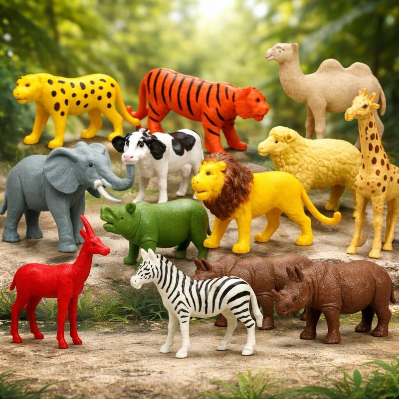 CJ CHILDREN'SJOY 12 Pcs Wild Animals Toy Set | Jungle Safari | Durable Plastic Animal Figurines(Multicolor)