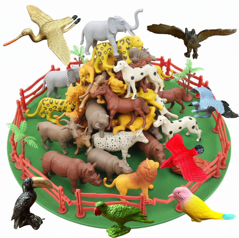 SHIV TOYS 26 Pcs Animals & Birds Toys for Kids – including fence, stones, trees(Multicolor)