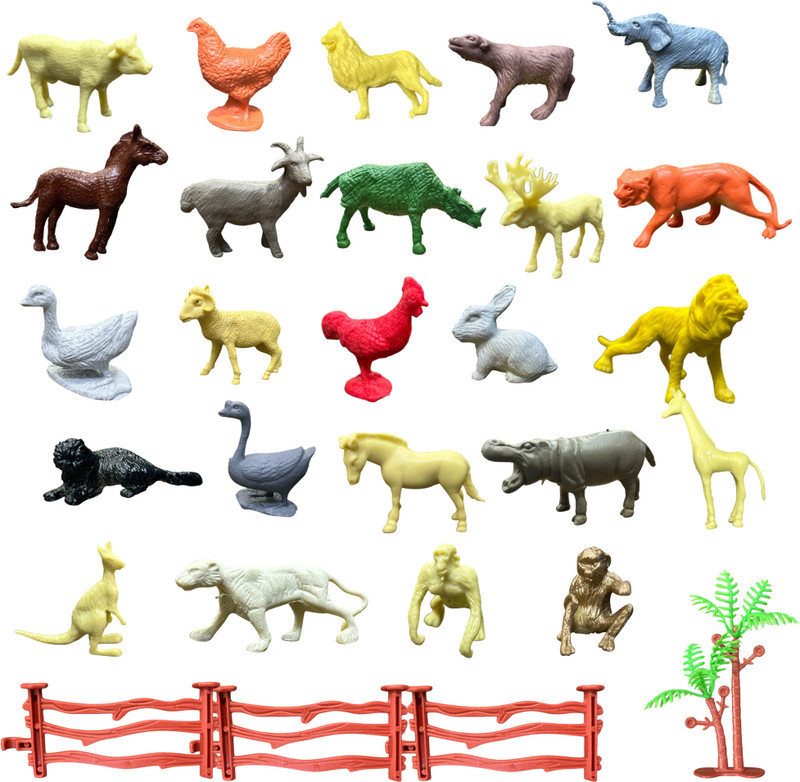 ZESTHOME Mini Animal Toys for Kids Pack of 24 – Miniature Animals with Fence & Tree(Multicolor)
