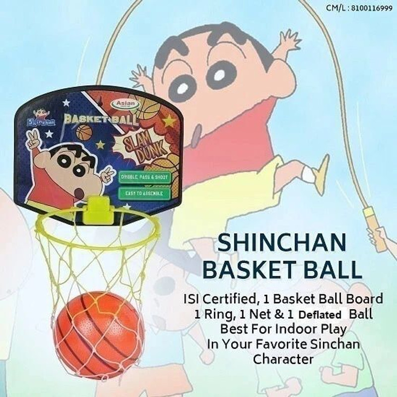 asian Shinchan Kids Basketball Set with Hoop Net & Ball – Indoor Outdoor To(Multicolor)