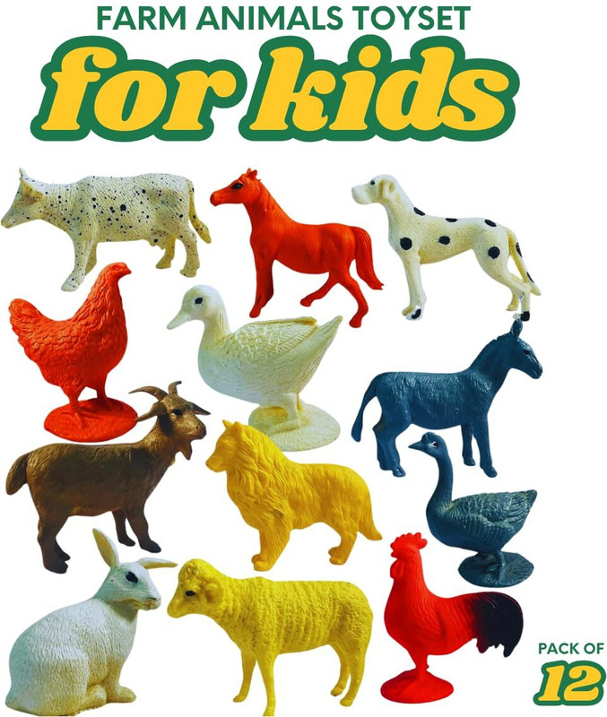 CJ CHILDREN'SJOY Animal Set Toys 12 Pcs Farm & Rubber Domestic Animal Toys (3 Inch,6–8 cm)(Multicolor)