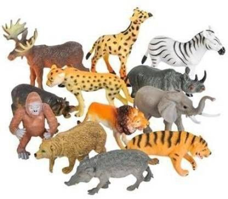 Sanchi Creation Wild Animals Figures Set For Kids - Pack Of 12 Animals (Multicolor)(Multicolor)