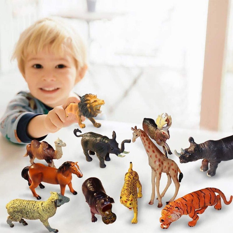 KHYALI Mini Wild Animals Cartoon Action Figure Toys Playset for Kids(12 Pcs)57(Multicolor)
