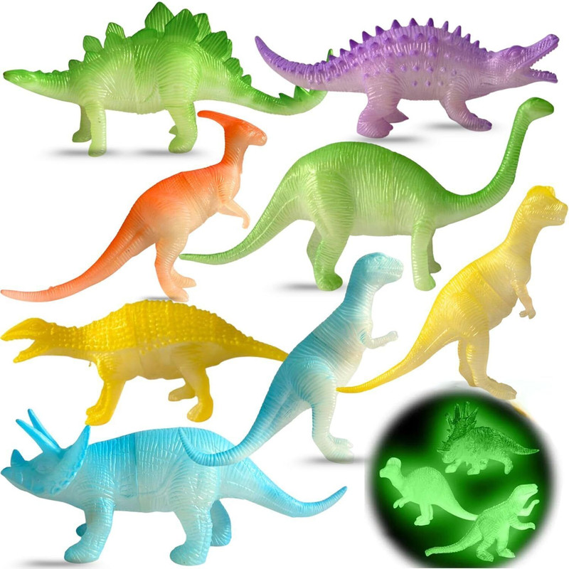 Mallexo 8 PCs Realistic Dinosaurs Toys | Night Glowing Forest Dino Action Figures Toy(Multicolor)
