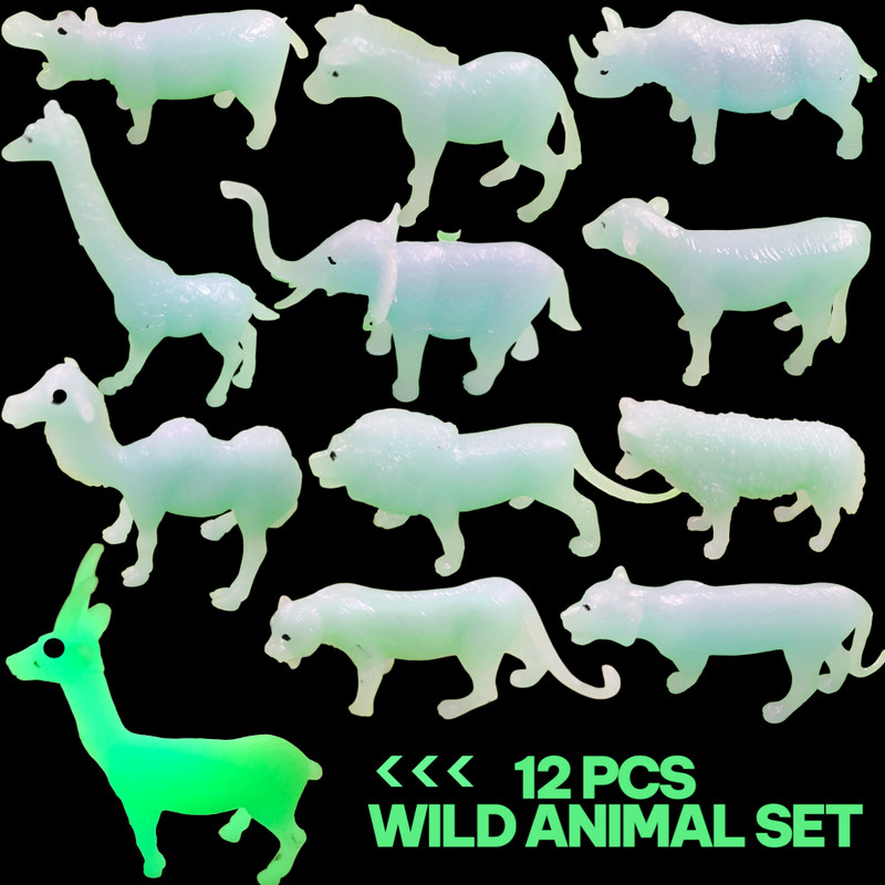 taka saki wild animal toys for kids 12 PCS small mini glowing jungle figurine(Multicolor)
