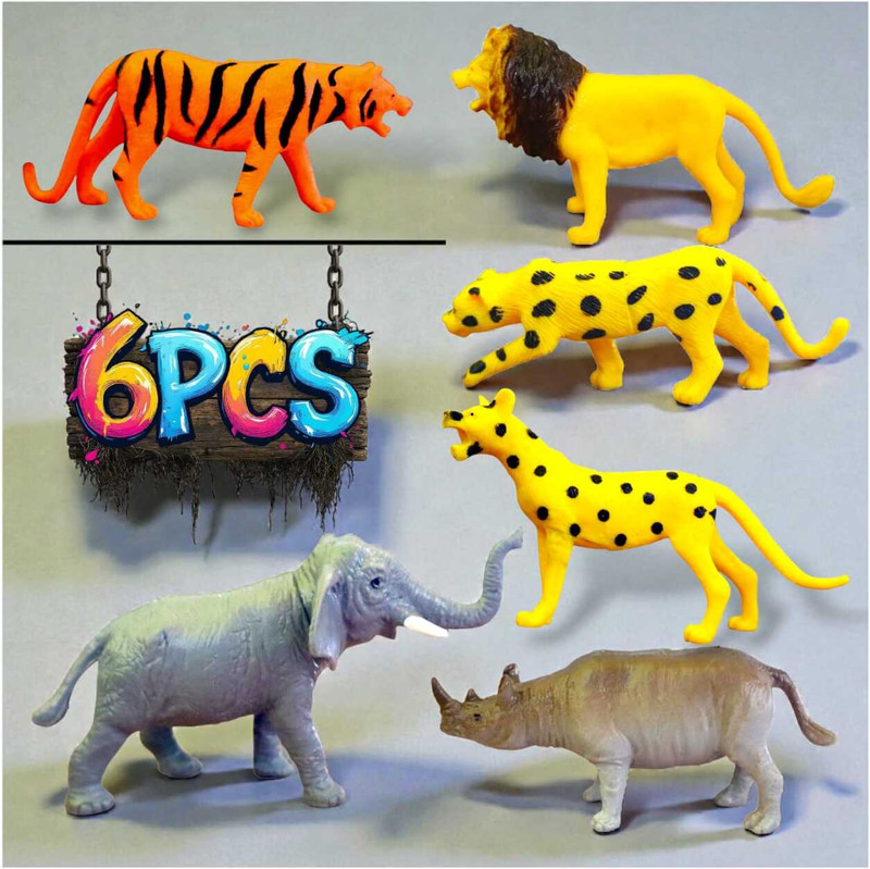 BARODA TOYS NX Kids Big Jungle Animal Action Figures Set of 6 – Wild Animal Toy Playset(Multicolor)