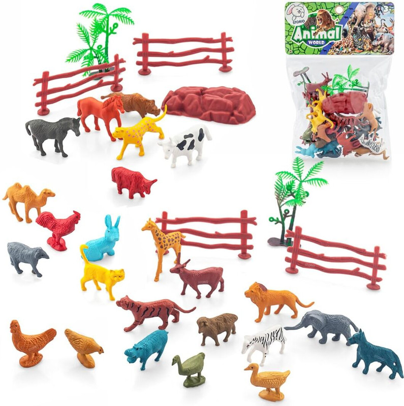 ATHRAVTOYS 24 PCS Animal Figure Toy Set includes Farm and Jungle Animal Playsets Artificia(Multicolor)