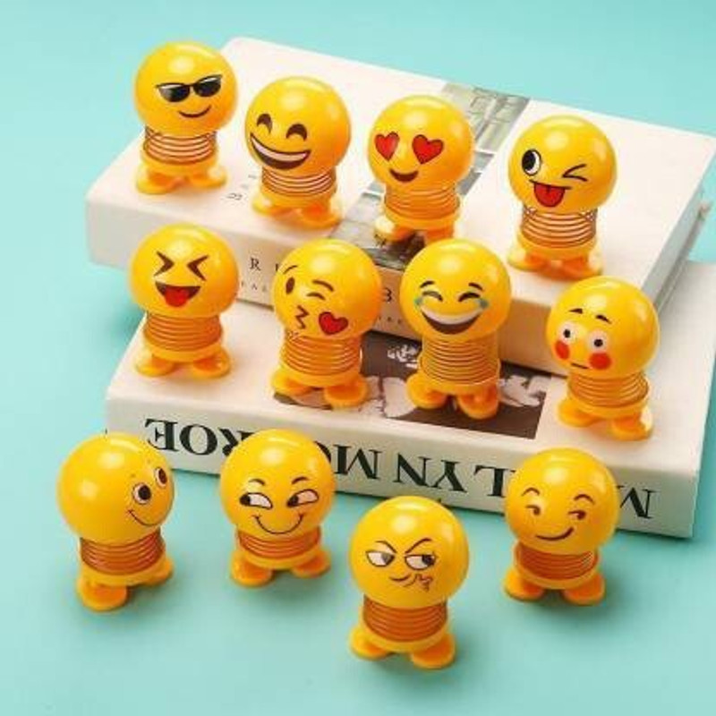 Gadget Zone PREMIUM BEST BUY Smiley Spring Doll, Cute Emoji Bobble Head Dolls (Pack of 12)(Yellow)