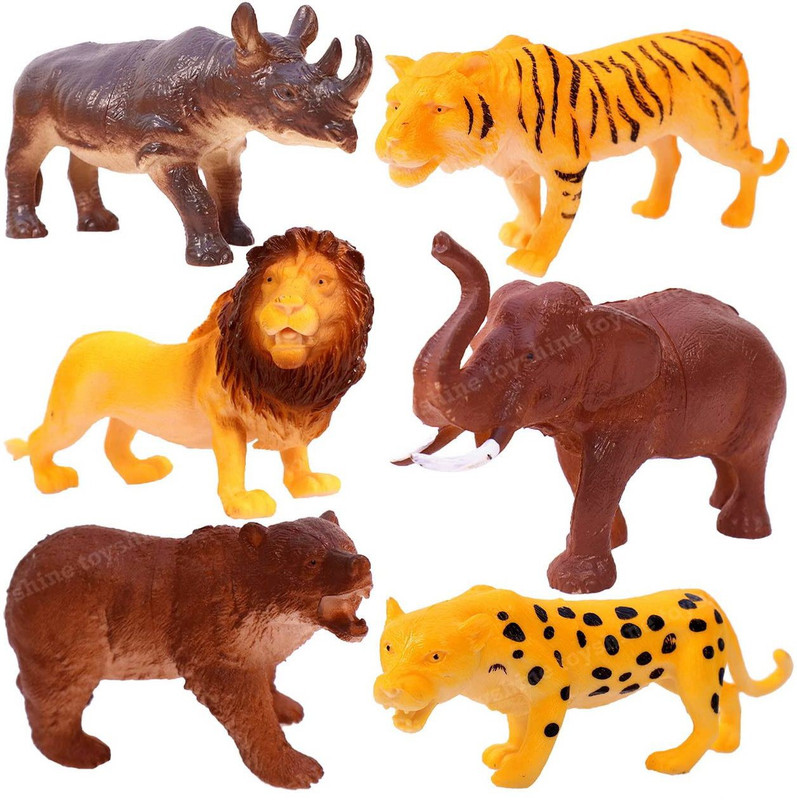 manish Rubber Wild Animal Rubber Play Toy, Yellow, 2-5 Years Old, Pack Of 6(Multicolor)