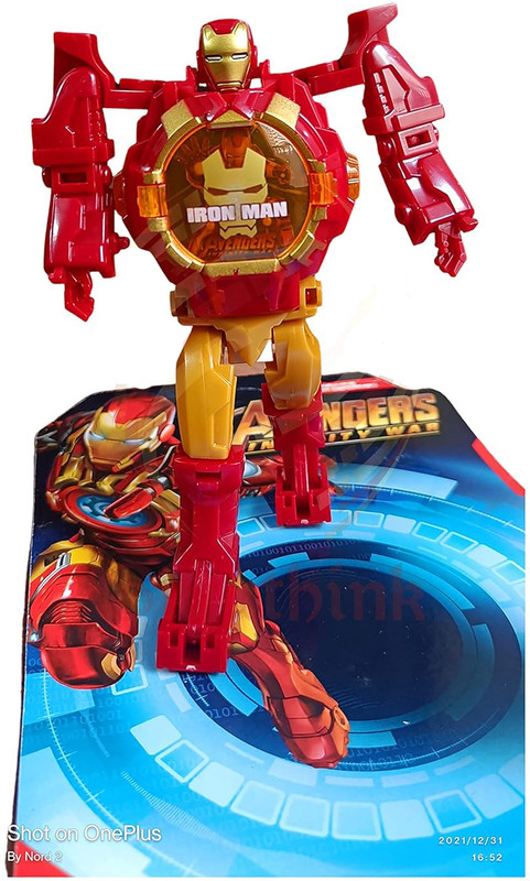 zobro Action Figure Transformer Robot Toy Convert to Digital Wrist Watch for Kids(Red, Yellow)