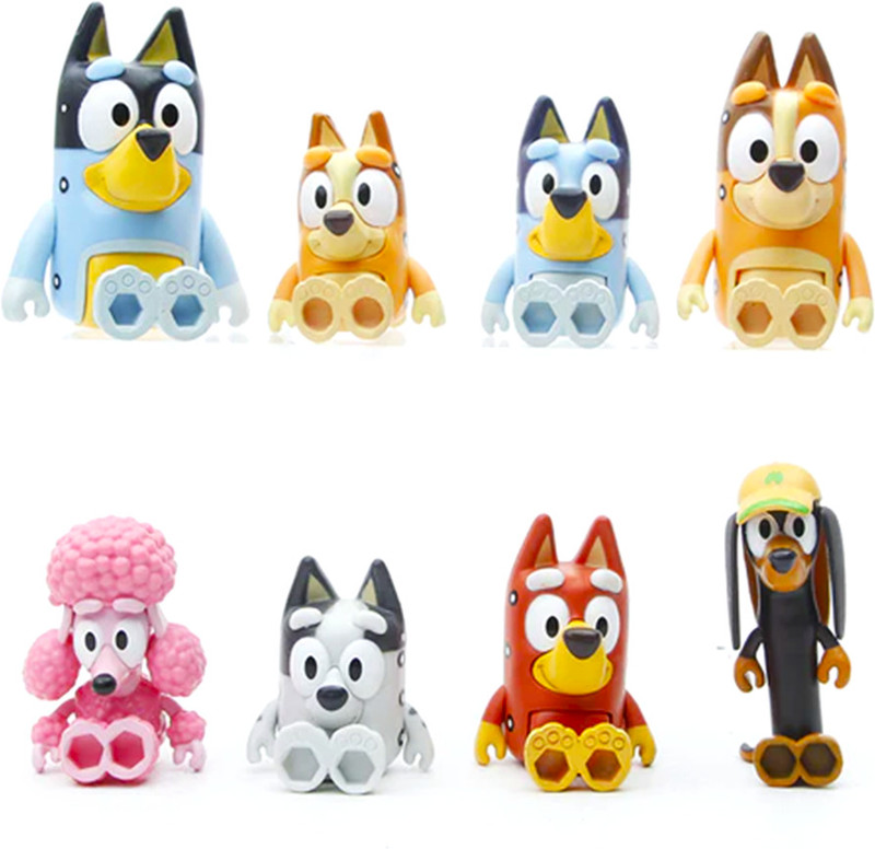 FOZZO-SK New BLUEY Family Cartoon Dogs Tiny Figures Heeler Puppy Animals Models 6 cm size(Multicolor)