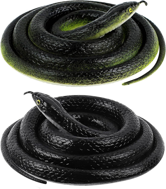 EMVORA Realistic Rubber Black Snake Scary Pranks Toy Fake Black Mamba Snake for Garden(Black)
