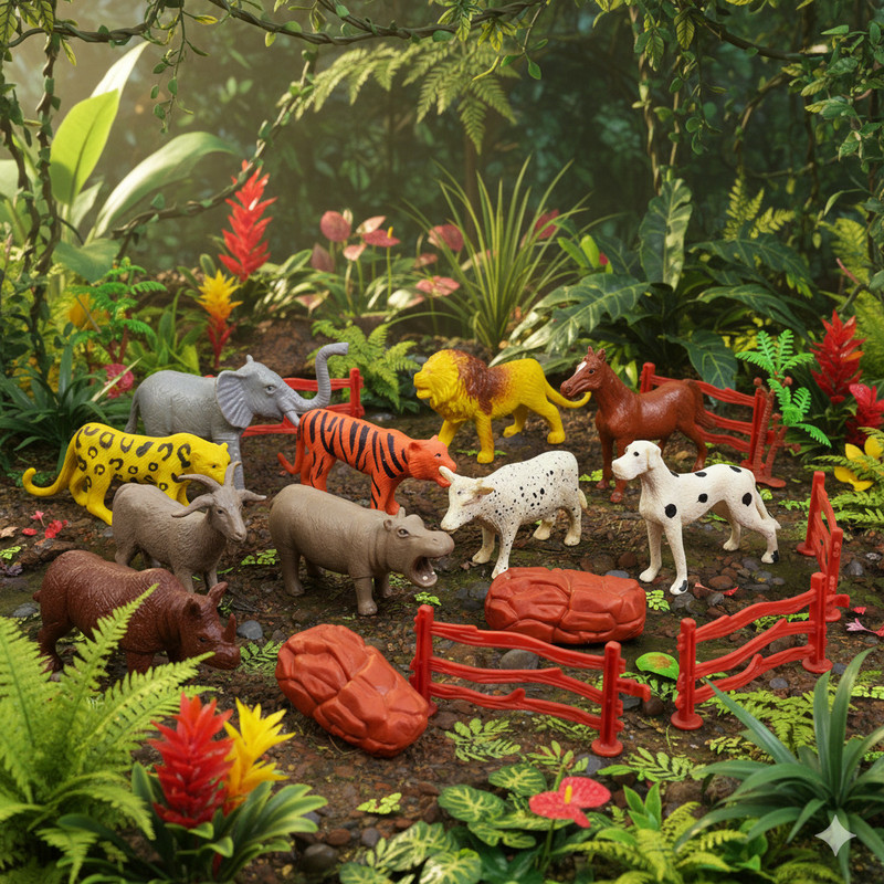 ZESTHOME 17 Pcs Jungle Animals Toys Set, Zoo Animal Kingdom Figures Toys for kids(Multicolor)