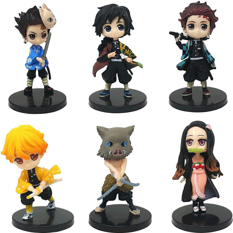 funfob Demon Slayer Action Figure Set of 6 Height -7CM Material PVC(Small Demon Basic)(Multicolor)