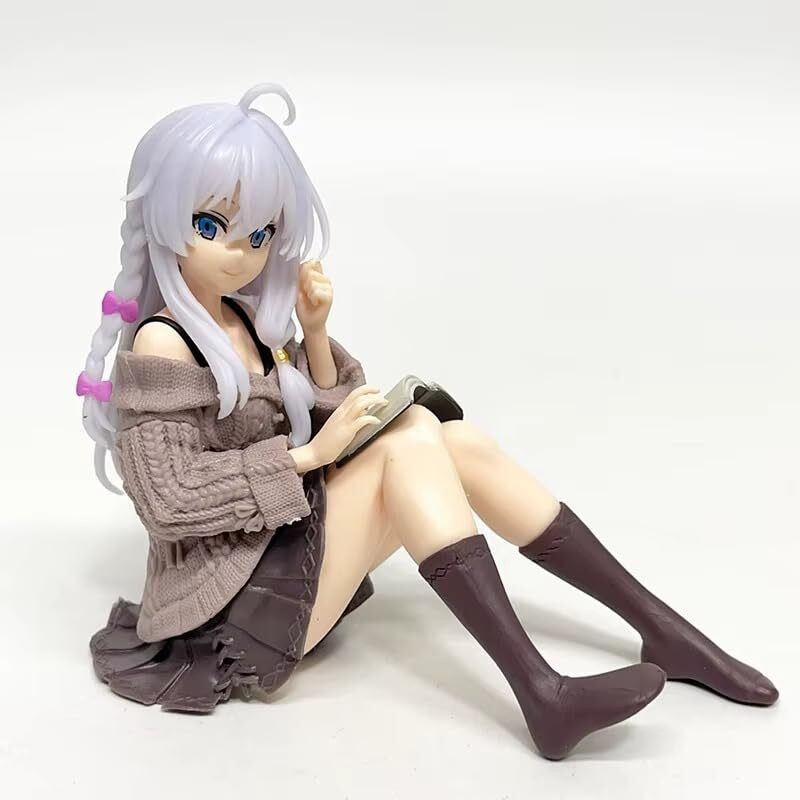 DECOR SPIRIT Elaina Wandering Witch Reading Pose Anime Figure Cute Desk Collectible 10cm(Multicolor)