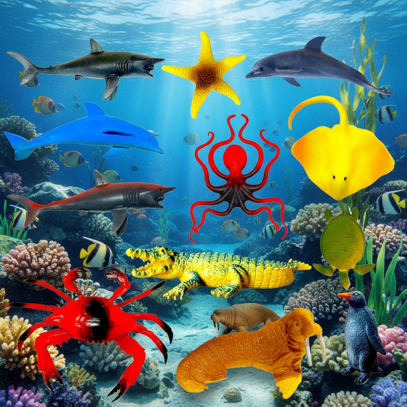 adityaimpexraj Water Animal Toy Figures, Sea Creatures Set, Hand-Painted, 12 Pieces(Multicolor)