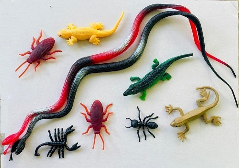 Tik C animal toys rubber snake,lizard,ant, rat,crocodile and spider gang(Multicolor)