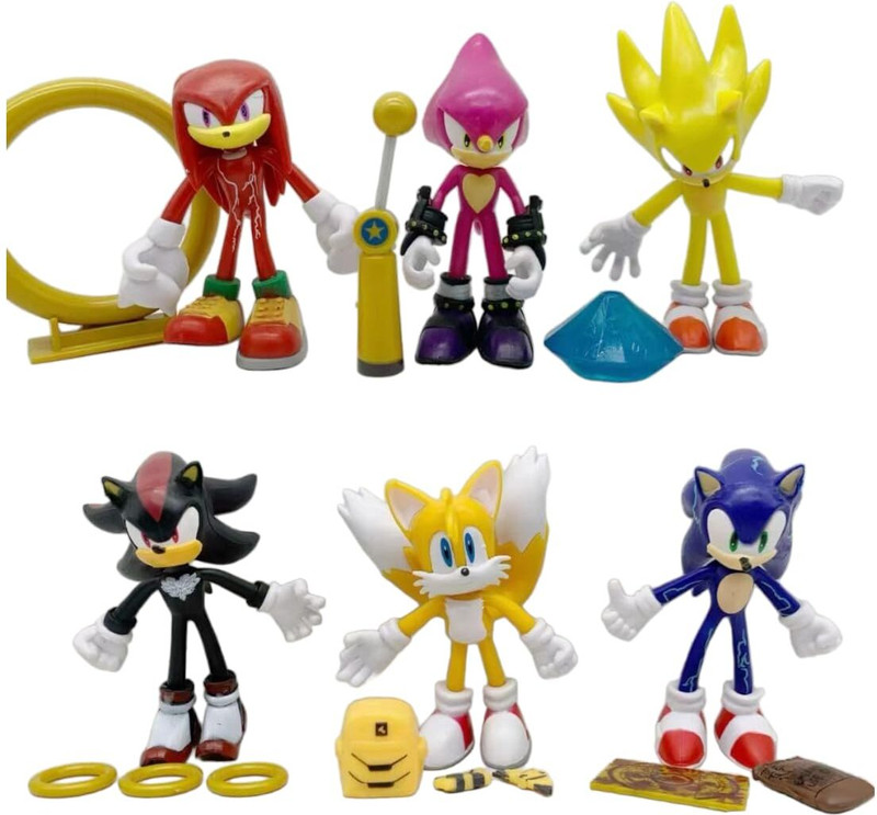 RVM Toys Sonic Hedgehog Set of 6 Action Figure Rings 11cm Collectible Car Cake Table Toy(Multicolor)