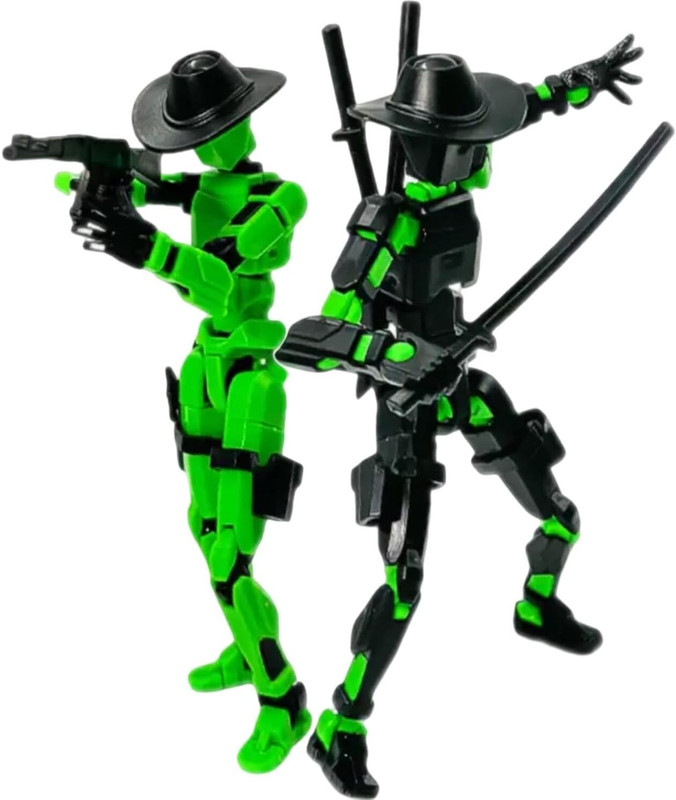 Onngeo 2 PC Cowboy Action Figures Titan 13 3D Printed Multi-Joint Movable Robot T13(Green, Black)