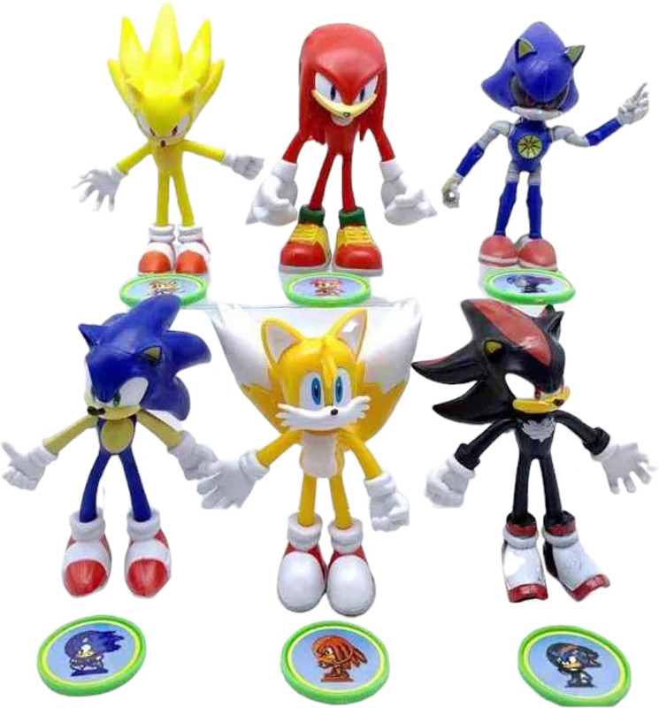 RVM Toys Sonic Hedgehog Set of 6 Action Figure Coins 11cm Collectible Car Cake Table Toy(Multicolor)