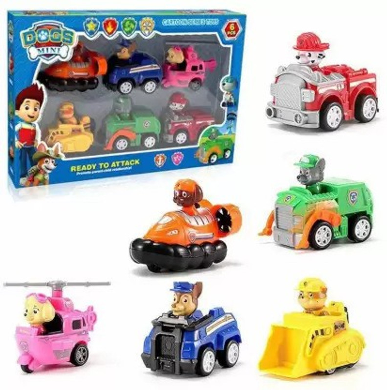 SR Toys Pup Buddies Dogs Racer Pups Rescue Team Figure Set of 6 Pieces with Vehicles(Multicolor)