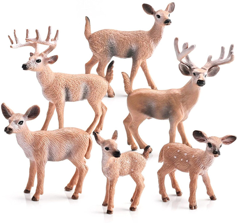 Mallexo Deer Family Animal Toy for Kids 6 PC Realistic Wild Forest Animals Figurines Toy(Brown)
