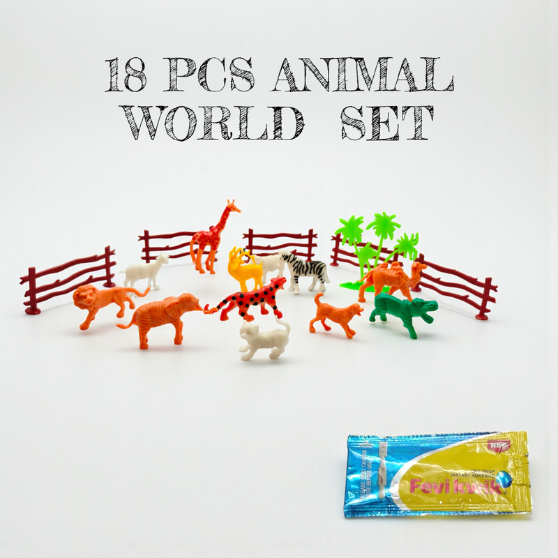 Fiddlys 18-Piece Animal Figure Toy Set | Farm & Jungle Animal Playset with Tree & Fence(Multicolor)