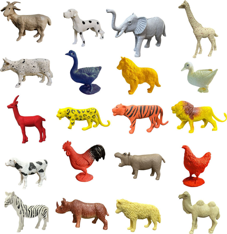 LA Toys Animal Toy Set for Kids – 20 Piece Farm Wild Animal Toys with Jungle Floor Chart(Multicolor)