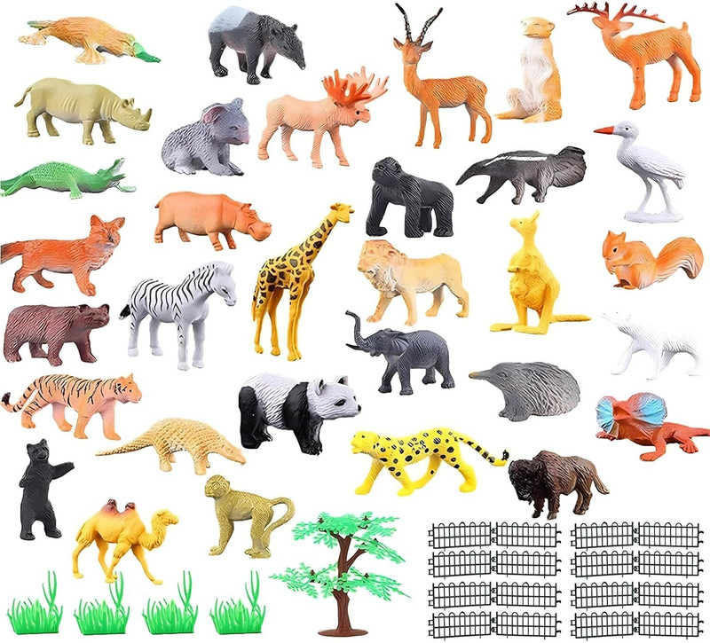 CLAPONE 53PCS Animal Figure Toys Set for Kids Zoo & Jungle Animals with Fence Non Toxic(Multicolor)