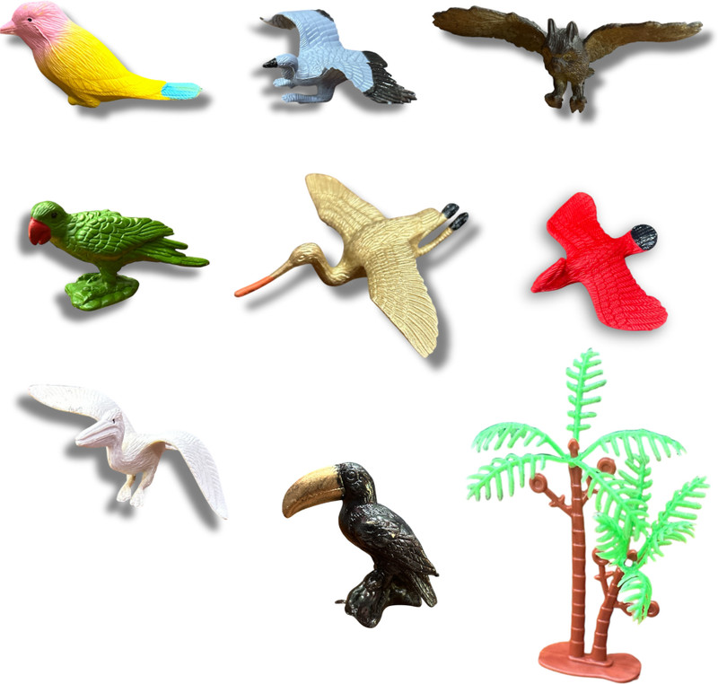 Krishna toys Bird Toy Set for Kids – 8 Bird Toys Rubber Figures with Tree(Multicolor)