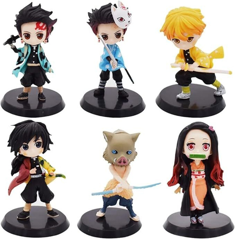 kartkaro Demon Slayer Mini Action Figure Set of 6 | Kimetsu No Yaiba Anime(Multicolor)
