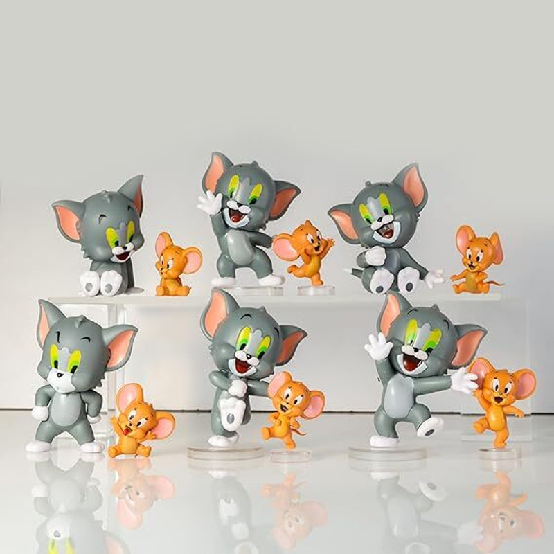 Stive Strong Tom & Jerry Action Figures Gift Cartoon Collectibles (Tom & Jerry 6 Pair)(Multicolor)