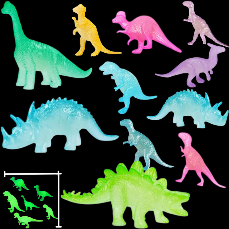 Vezimon Glow in dark Dinosaur Figures, 11 Pieces, Party Favours and Cupcake Toppers(Multicolor)